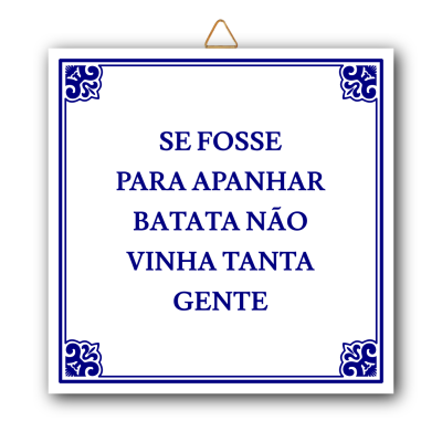 Placa decorativa branca com moldura azul e texto em português
