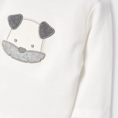 Camisola branca para bebé com bordado de focinho de cão