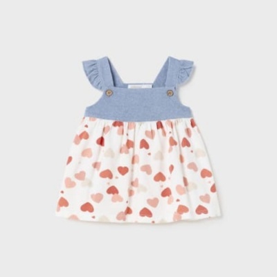 Vestido bebé azul com saia branca de corações