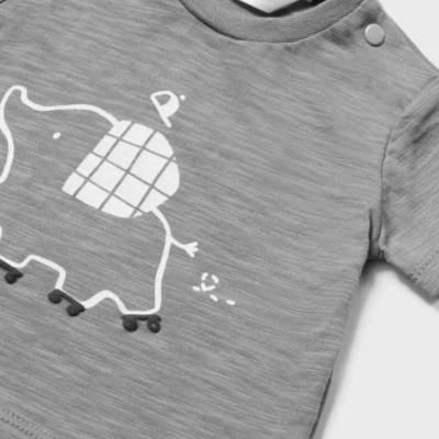 Camisola cinzenta de bebé com desenho de elefante branco