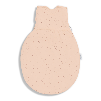 Saco de dormir de bebé cor de rosa claro com padrão de corações e estrelas