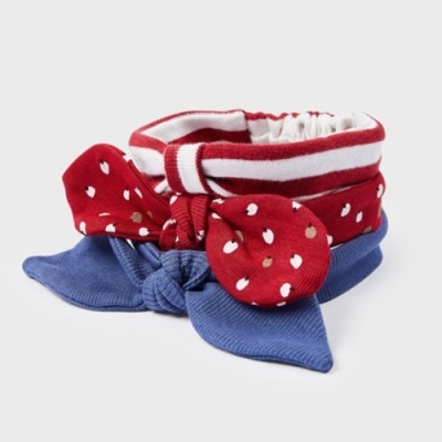 Faixa de cabelo elástica com laços vermelho e azul