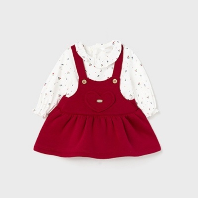 Conjunto bebé vestido vermelho com camisa branca estampada de flores