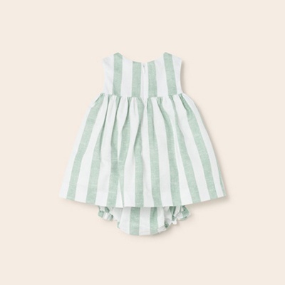 Vestido de bebé com riscas verde e branco e cueca combinando