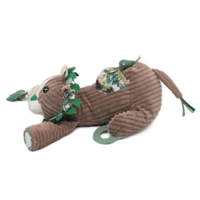 Pelúcia castanha de cavalo com manta estampada e detalhes verdes