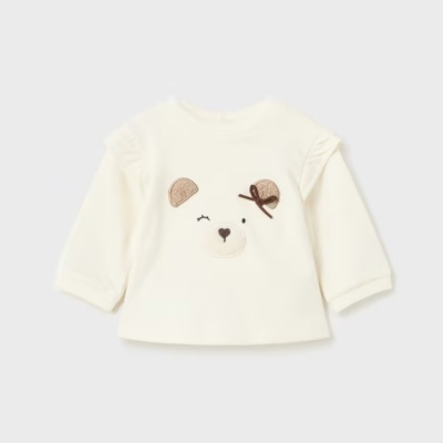 Camisola infantil branca com rosto de urso bordado