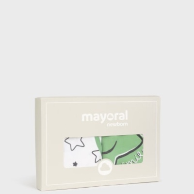 Caixa de roupa para recém-nascido mayoral com padrão de estrelas e peça verde