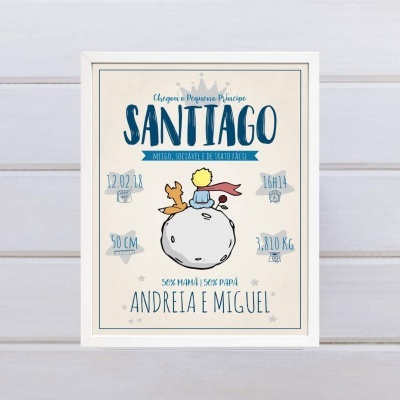 Quadro decorativo do Pequeno Príncipe com dados de nascimento de Santiago