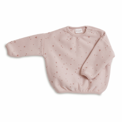 Sweatshirt rosa clara com padrão de corações e estrelas para bebé