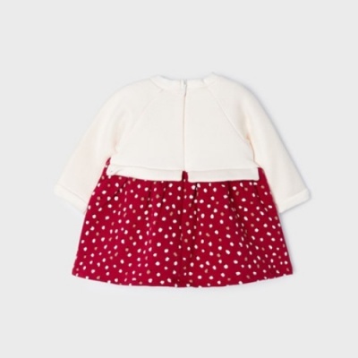 Vestido de bebé branco e vermelho com bolinhas brancas