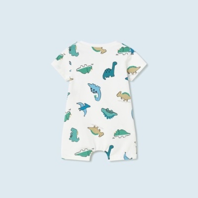 Macaquinho branco para bebé com padrão de dinossauros coloridos