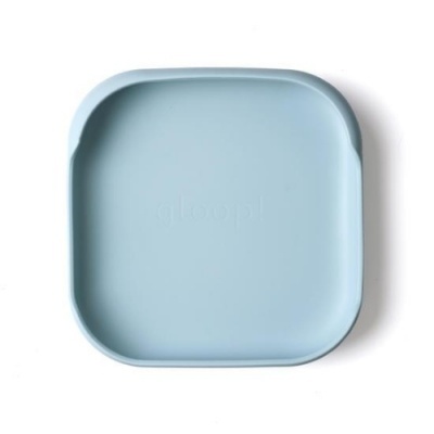 Tabuleiro quadrado azul claro com a palavra gloop! em relevo