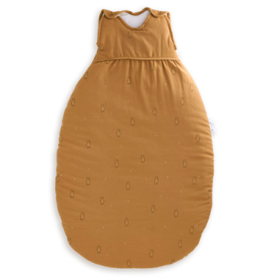 Saco de dormir para bebé castanho claro com desenhos pequenos em linha