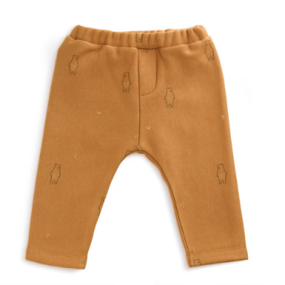 Calças de bebé castanho claro com padrão de ursos pequenos