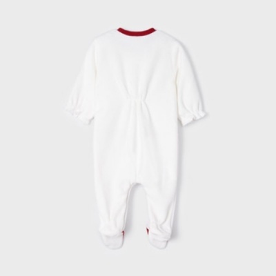 Pijama inteiro branco para bebé com gola e punhos vermelhos