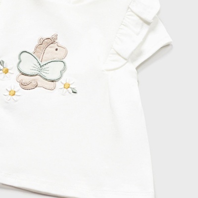 Camisola branca para criança com bordados de borboleta e margaridas