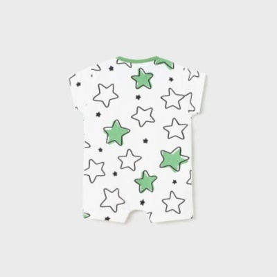 Macacão curto de bebé branco com estrelas verdes e pretas