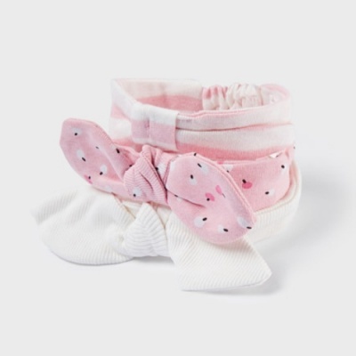 Conjunto de meias de bebé rosa com padrão de cerejas e boto branco