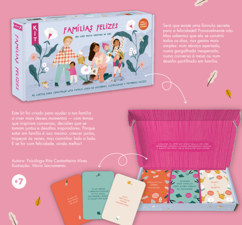 Kit de cartas Famílias Felizes com ilustrações e textos em português