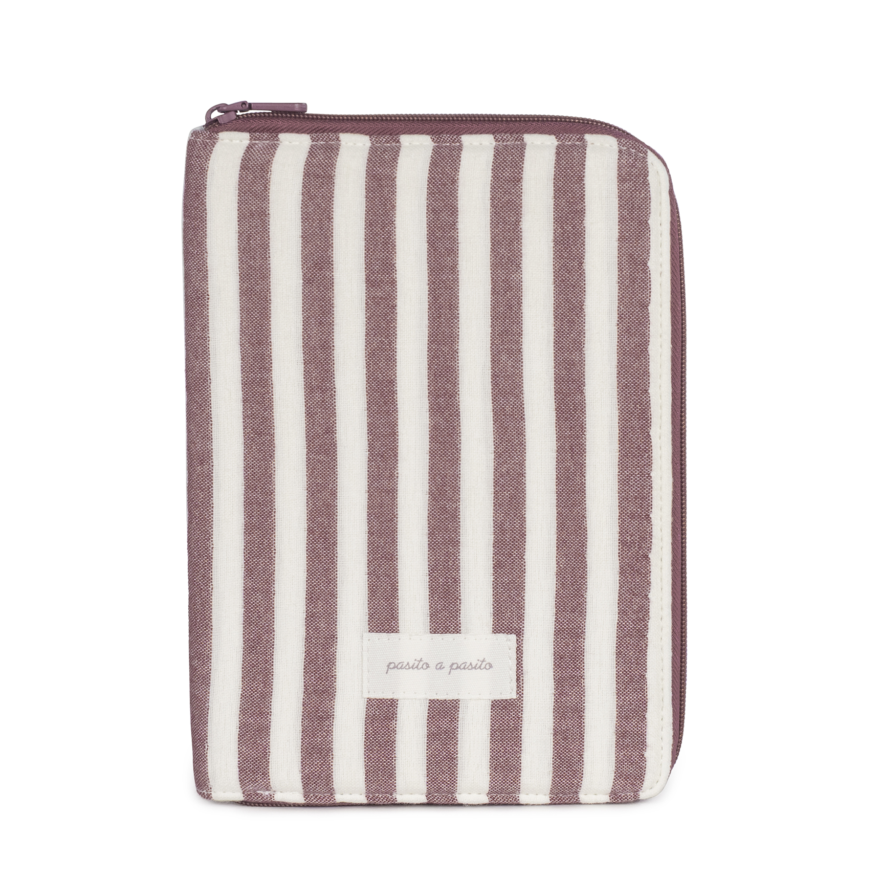 Carteira ou estojo riscas branco e borgonha com fecho zipper