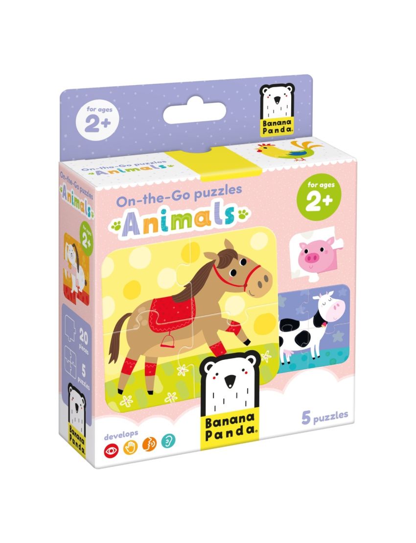 Caixa de puzzles infantis com ilustrações de animais