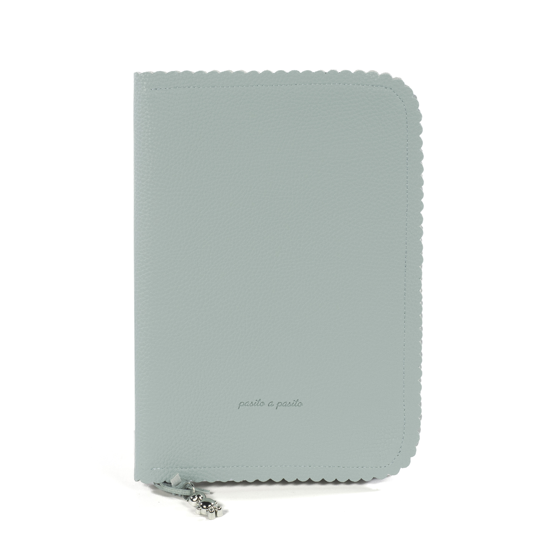 Capa azul claro de couro para agenda com fecho e texto