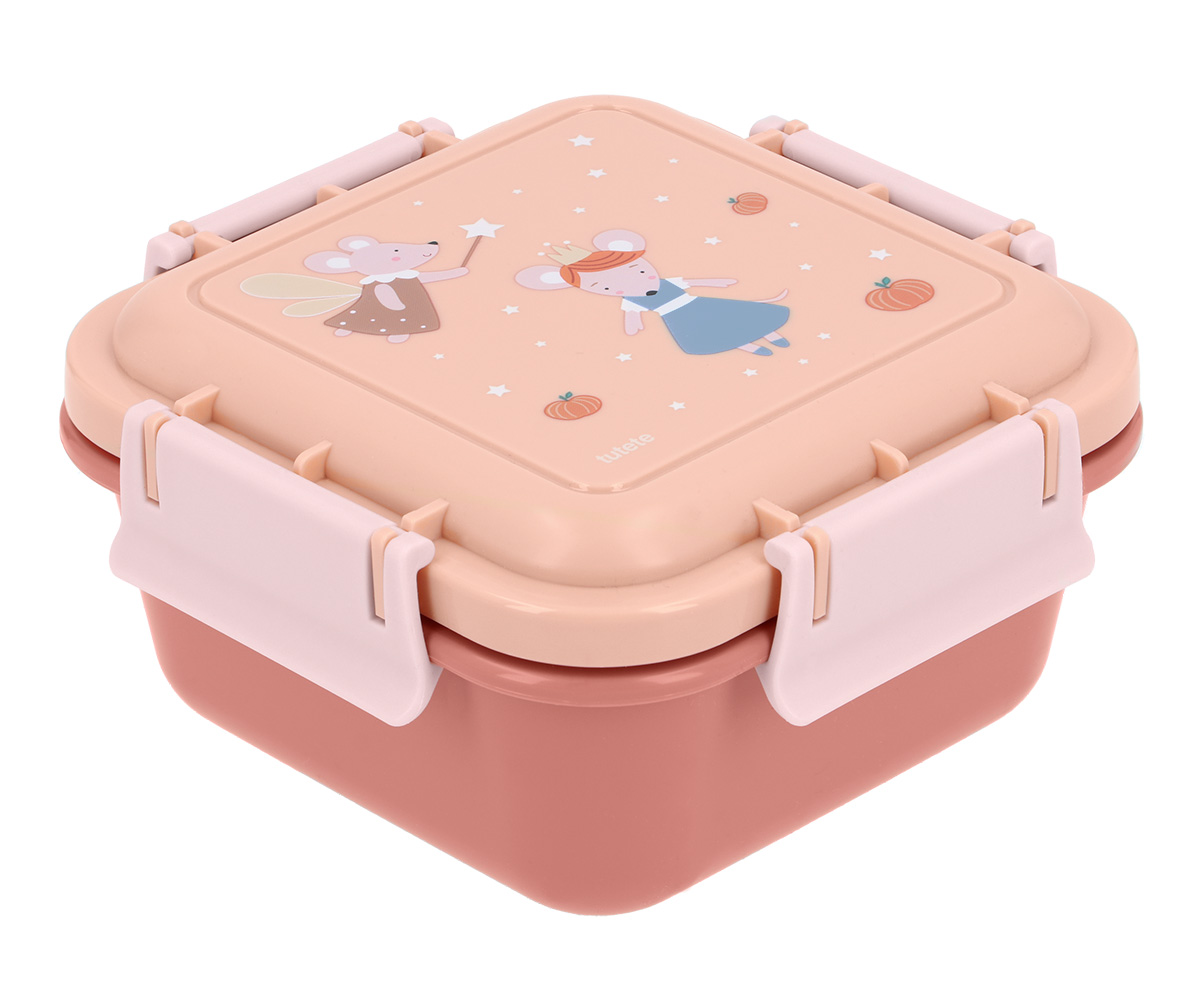 Caixa de armazenamento rosa com tampa decorada com ratinhas e estrelas