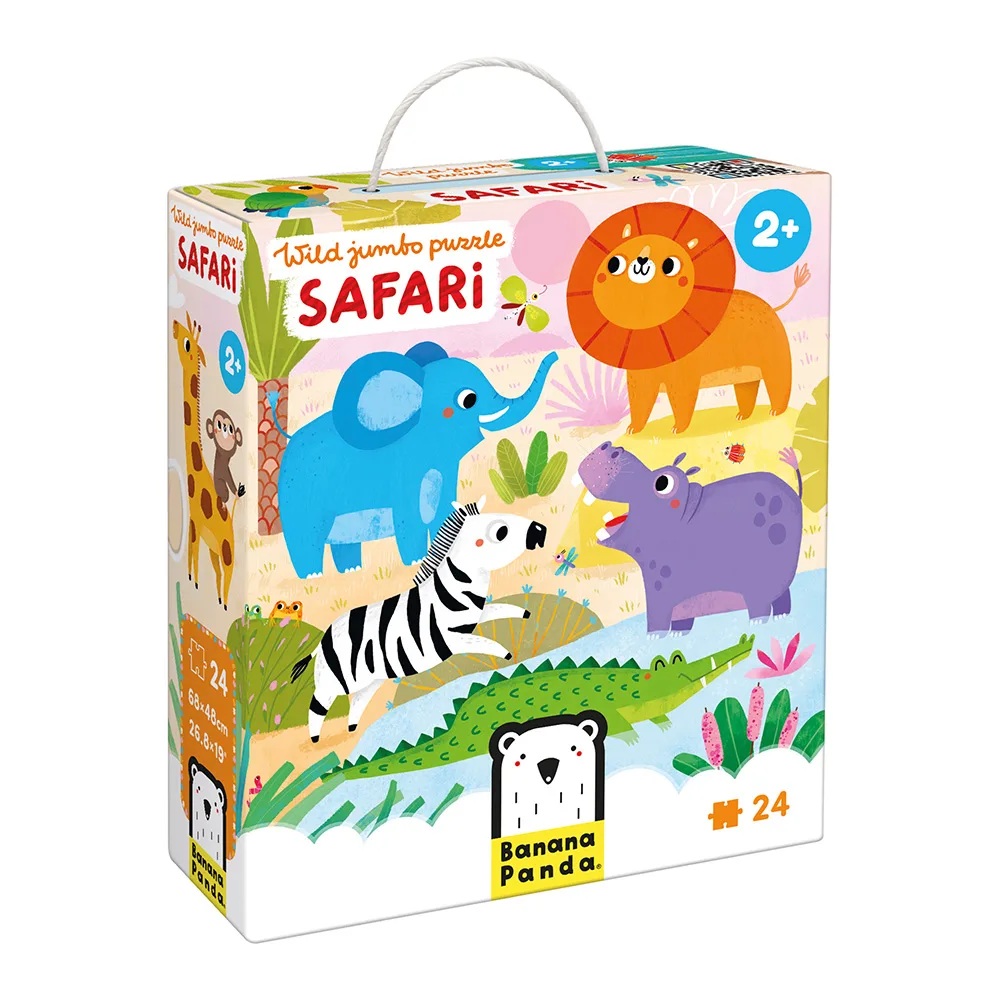 Caixa de puzzle Safari com 24 peças e animais coloridos