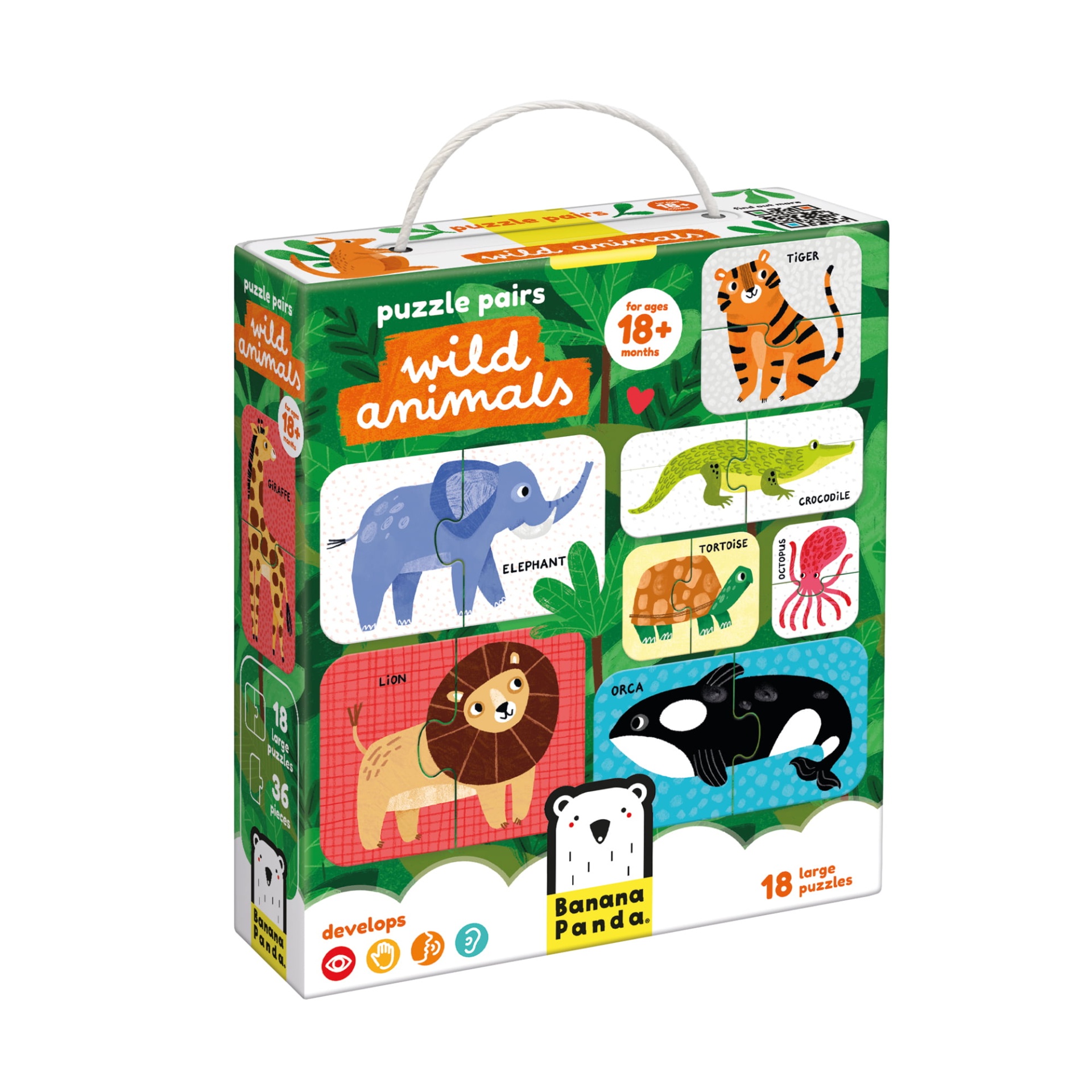 Caixa de puzzle pairs wild animals para crianças 18+ meses com imagens de animais selvagens.