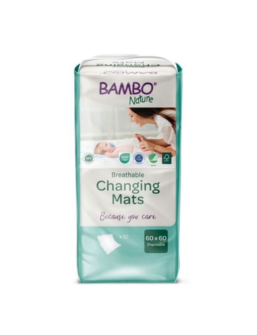 Pacote tapetes descartáveis Bambo Nature para fraldas com imagem e texto