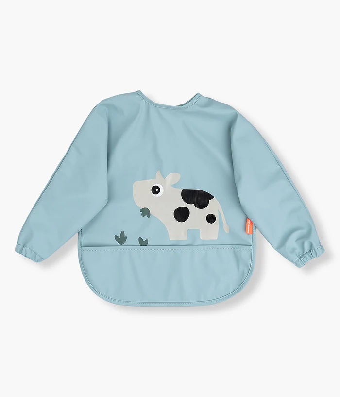 Casaco impermeável azul claro para criança com estampa de vaca