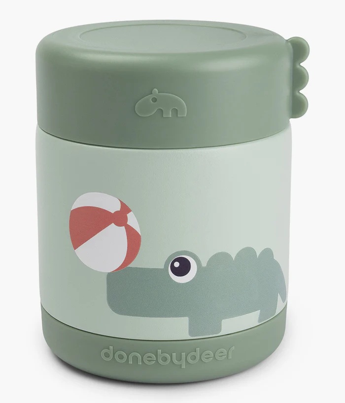 Termo verde claro e verde-pálido com desenho de crocodilo e bola