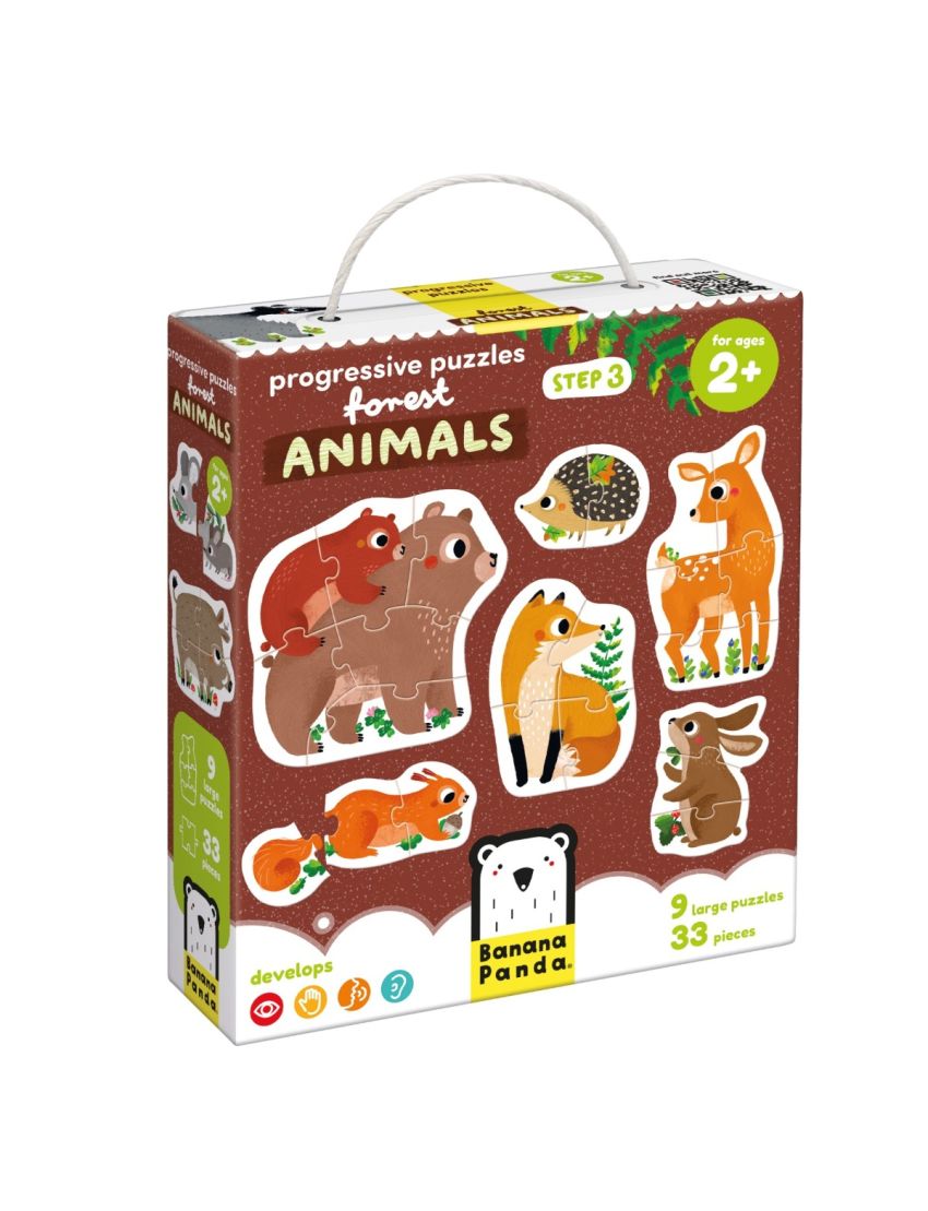 Caixa de puzzles para crianças com desenhos de animais da floresta