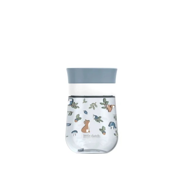 Frasco de vidro com tampa azul e decoração de coelhos e plantas