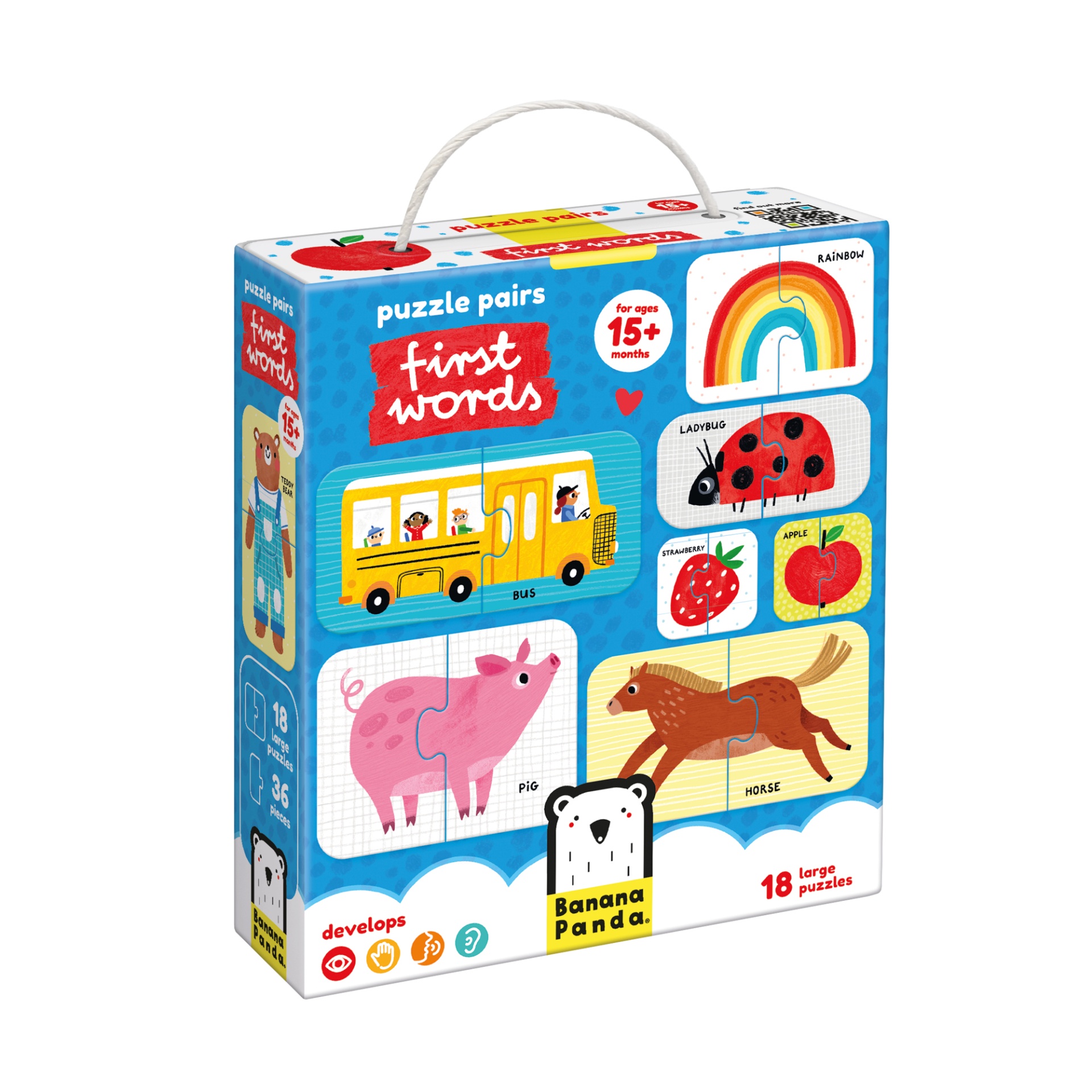 Caixa de puzzle infantil com desenhos e texto