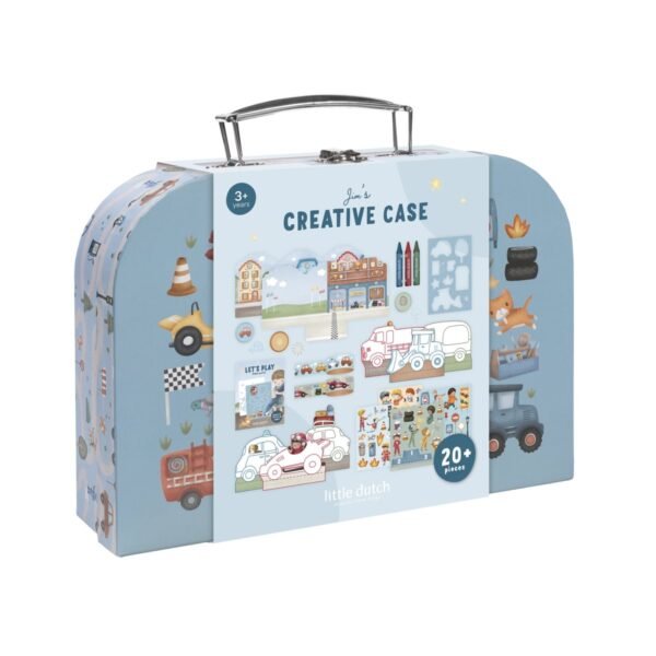 Mala azul Jims CREATIVE CASE para crianças com padrão de veículos