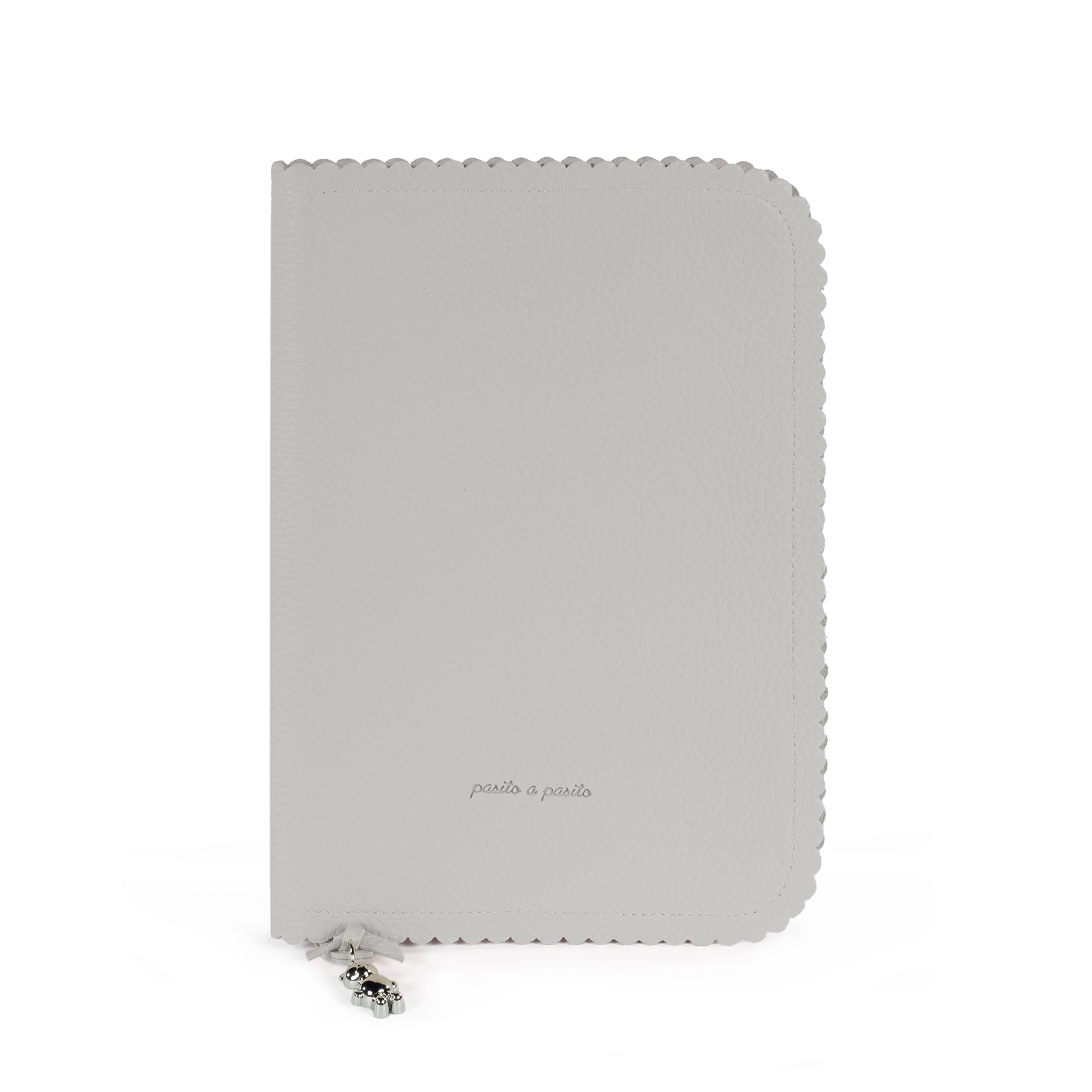 Capa cinzenta clara com bordas onduladas e texto pasito a pasito