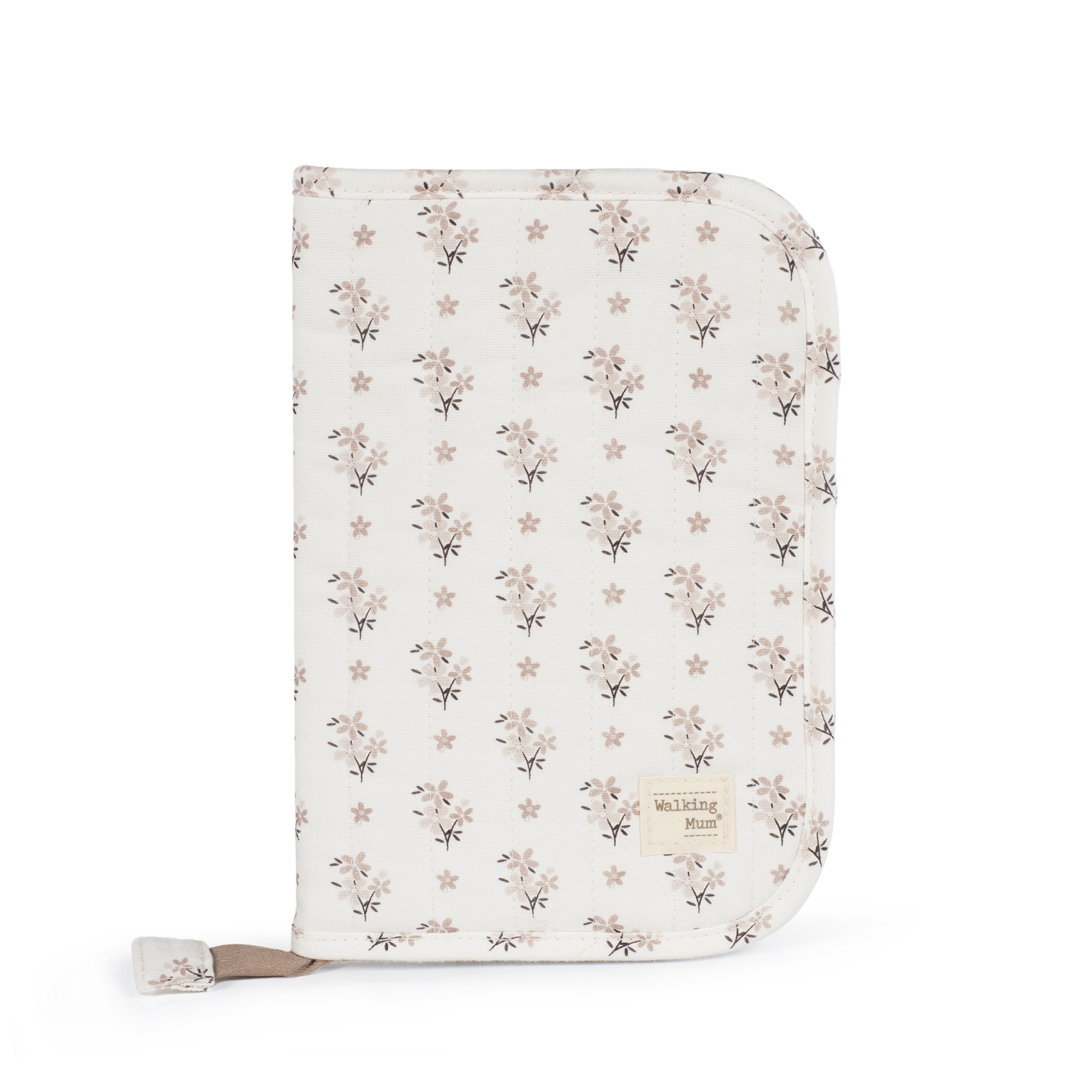 Capa para caderno branco com padrão floral bege e castanho