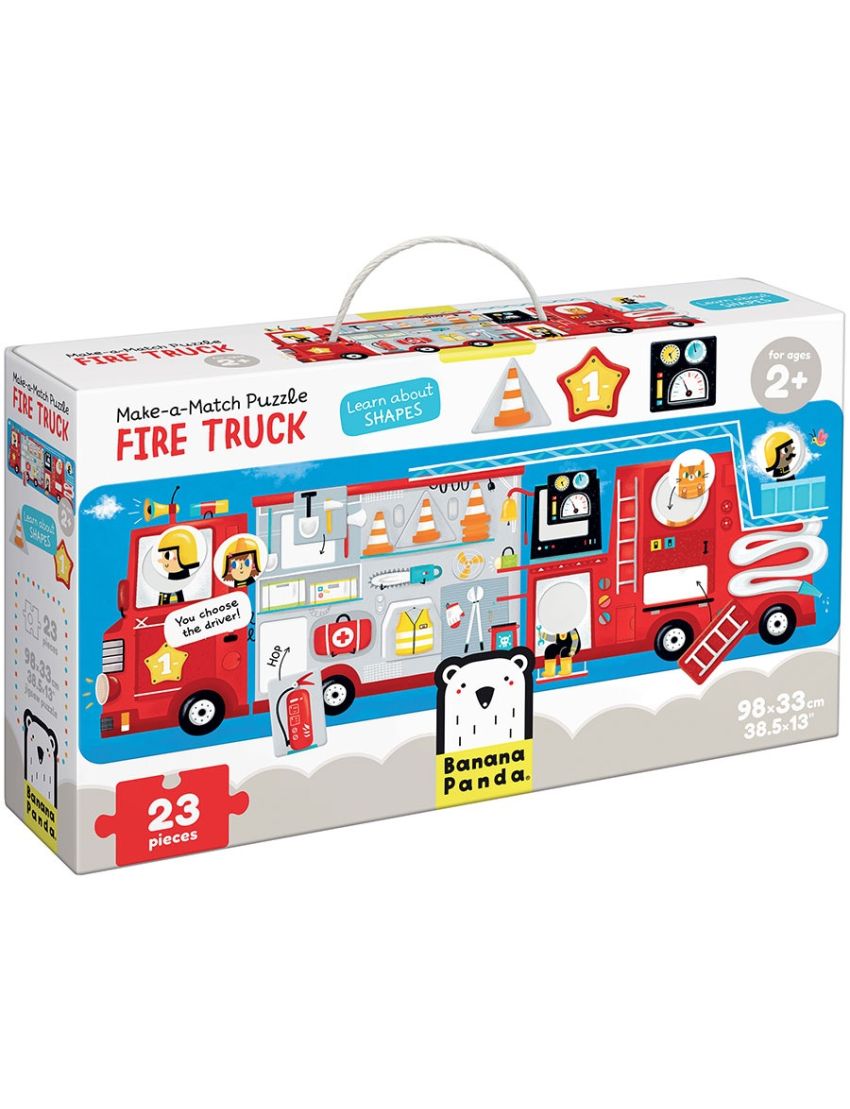 Caixa de quebra-cabeças Make-a-Match Puzzle camião de bombeiros vermelho com 23 peças.