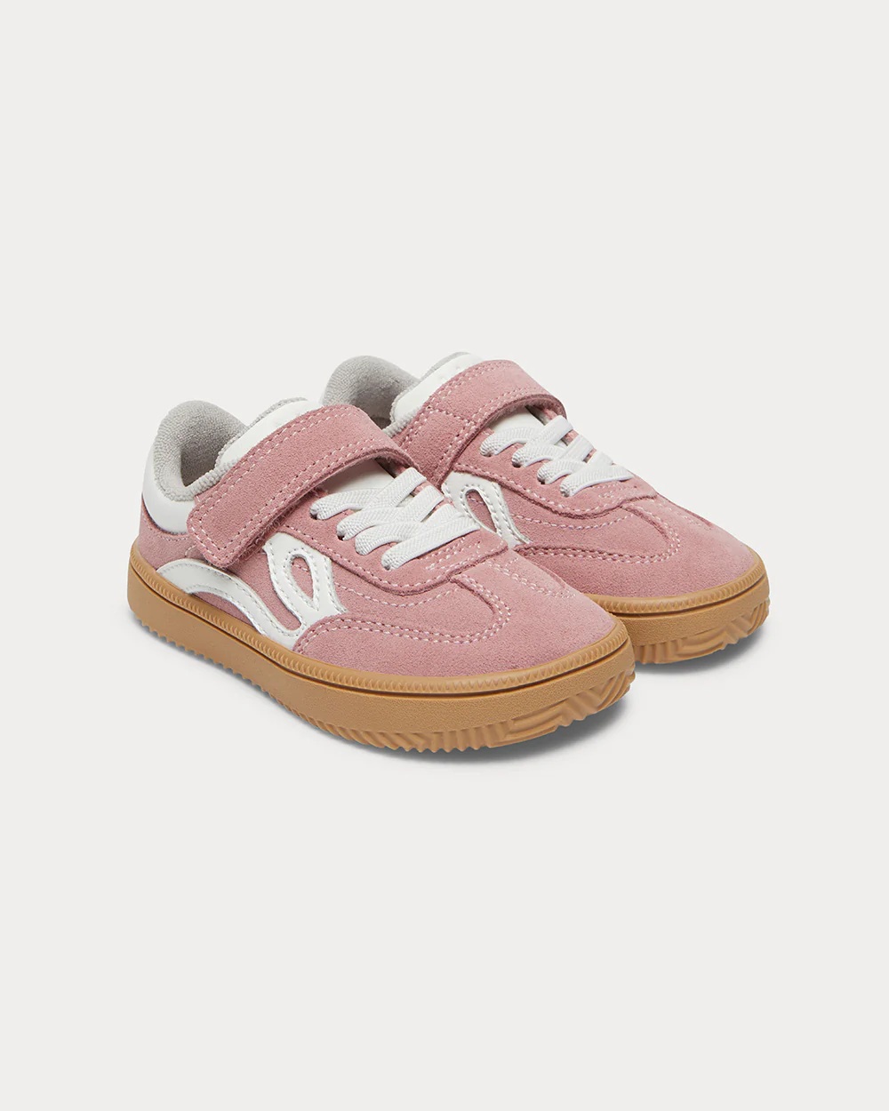 Sapatilhas infantis cor-de-rosa com sola castanha e velcro branco