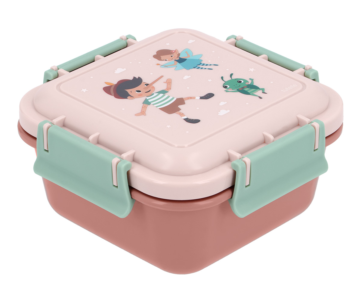 Marmita quadrada de plástico rosa com tampa creme decorada