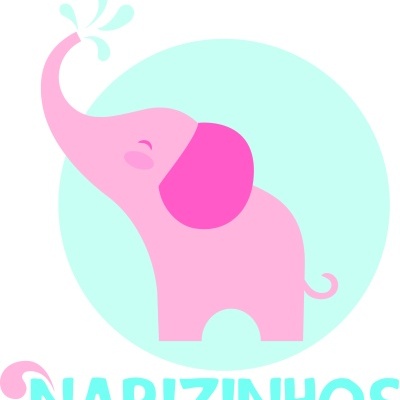 Desenho de elefante rosa a espirrar água com o texto NARIZINHOS