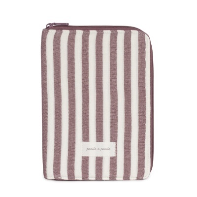 Carteira ou estojo riscas branco e borgonha com fecho zipper