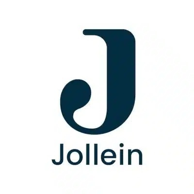 Logotipo com letra J e texto Jollein sobre fundo branco