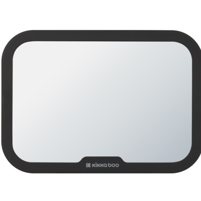 Espelho retangular com moldura preta e texto KIKKABOO na parte inferior