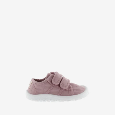 Sapato infantil cor-de-rosa com sola branca e fechos de velcro