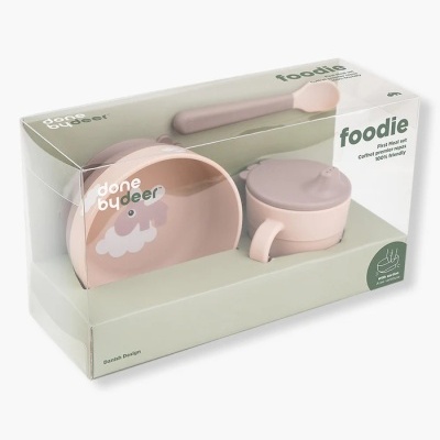 Done&#x20;by&#x20;Deer&#x20;&#x7C;&#x20;Conjunto&#x20;Primeira&#x20;Refei&#x00E7;&#x00E3;o&#x20;Happy&#x20;Clouds&#x20;3pc&#x20;-&#x20;Rosa