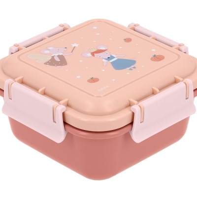 Caixa de armazenamento rosa com tampa decorada com ratinhas e estrelas