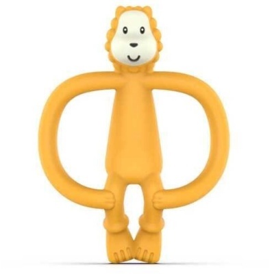 Brinquedo de silicone em forma de leão amarelo com cabeça branca e braços longos