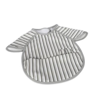 Babete para bebé com mangas curtas e riscas cinza e branco